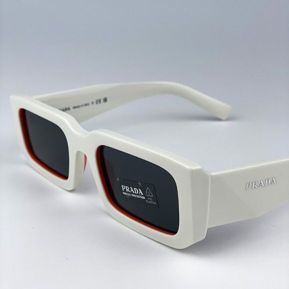 NEW Prada PR06YS 17M5S0 Talc Orange Dark Grey Rectangle Unisex Sunglasses